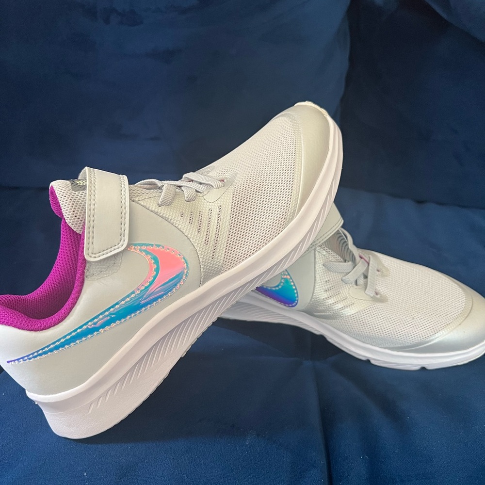 New Nike Kids Sneakers in White with Pink and Blue Accents
